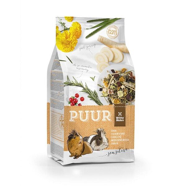  Witte Molen Puur GUINEA PIG SENSITIVE 800g - pilnvērtīga premium klases sausā barība jūras cūciņām ar jūtīgu gremošanas sistēmu