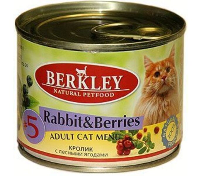  Berkley #5 Adult Cat Menu Rabbit & Berries 200g(trusis / ogas) - konservi kaķiem