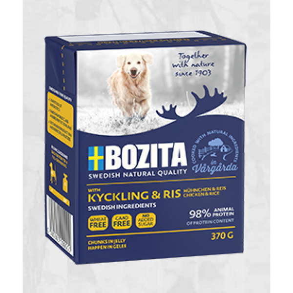 BOZITA Dog Chunks in Jelly Chicken & Rice, 370g - кусочки в желе с курицей и рисом для собак, без пшеницы