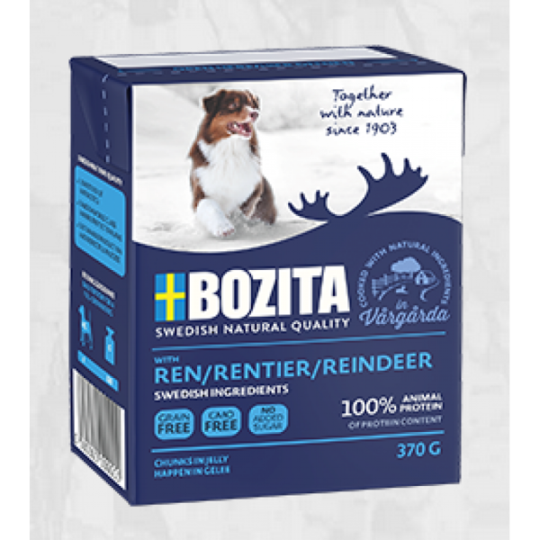 BOZITA Dog Chunks in Jelly Reindeer, 370g - беззерновые кусочки в желе с северным оленем для собак