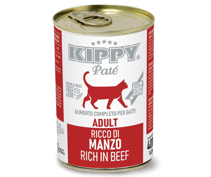 Kippy Pate Cat Adult, Rich in Beef, 400g - mitrā barība ar liellopu visu šķirņu pieaugušiem kaķiem (pastēte)