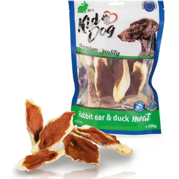 KIDDOG rabbit ear & duck meat 250g -  truša ausis ar pīli 