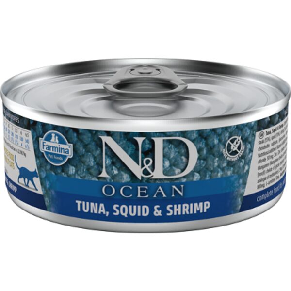 N&D CAT OCEAN TUNA SQUID SHRIMP 80G