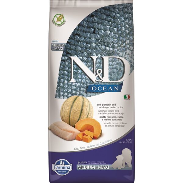 N&D DOG OCEAN PUMPKIN CODFISH CANTALOUPE MELON PUPPY MEDIUM MAXI 12kg