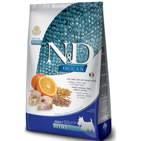 N&D DOG OCEAN ANCESTRAL GRAIN CODFISH ORANGE ADULT MINI 2,5kg