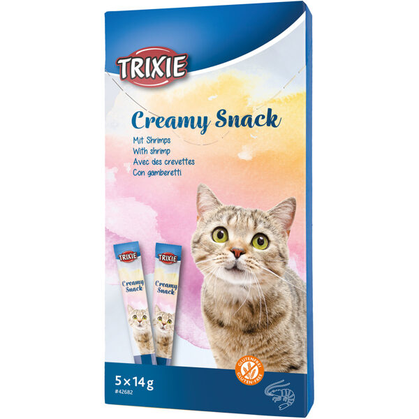 Trixie Creamy Snack with shrimp, 5×14g - krēmveida kaķu gardums ar zivīm un garnelēm