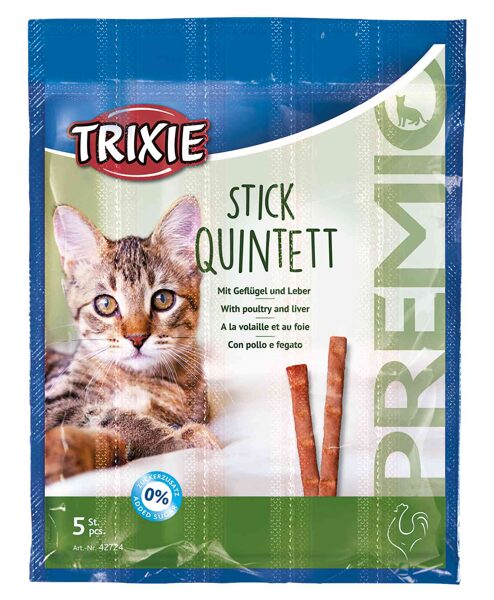 Gardums kaķiem - Trixie Premio Quadro-Sticks anti-hairball, ar vistas gaļu un aknām, 5*5 g