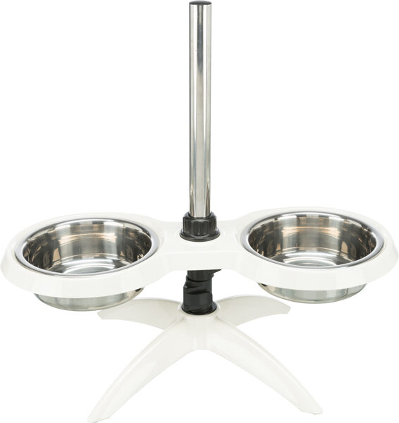 Statīvs ar 2 bļodām suņiem - Trixie Dog bar, height adjustable, melamine/stainl. steel, 2 × 1.6 l/ø 21 cm, white