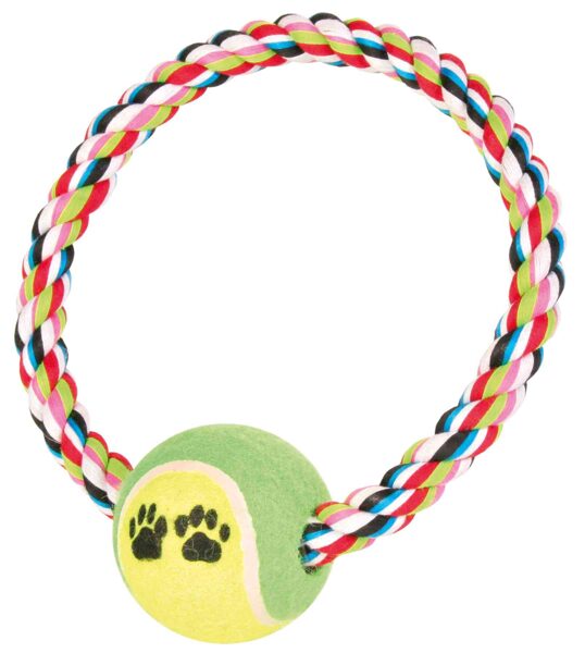 Trixie Tennis ball on a Rope 6cm/18cm, 125g - Игрушка  из хлопковой веревки с теннисным мячом для собак  