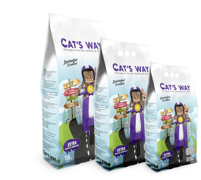 Cats way White Cat  Litter, Lavender 5l - cementējošās smiltis  ar maigu lavandas smaržu