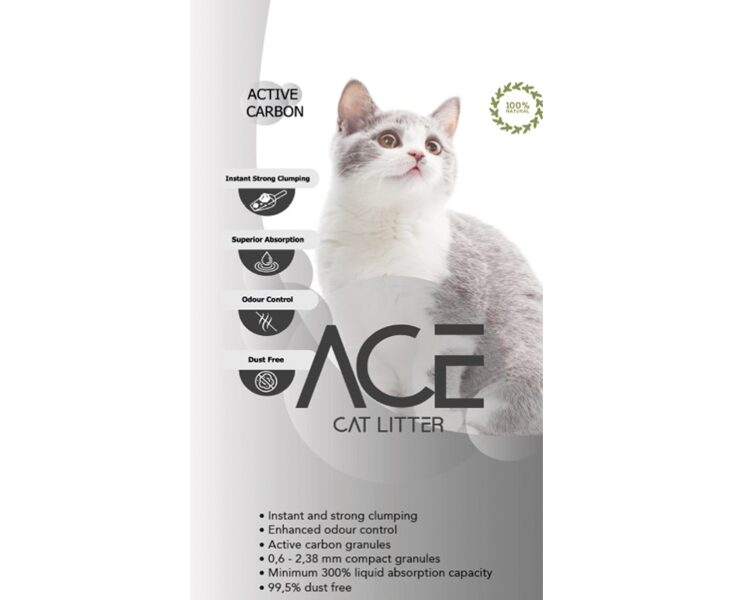 ACE Carbon Active CAT LITTER 5 L - cementējošās smiltis kaķu tualetei ar aktivēto ogli 