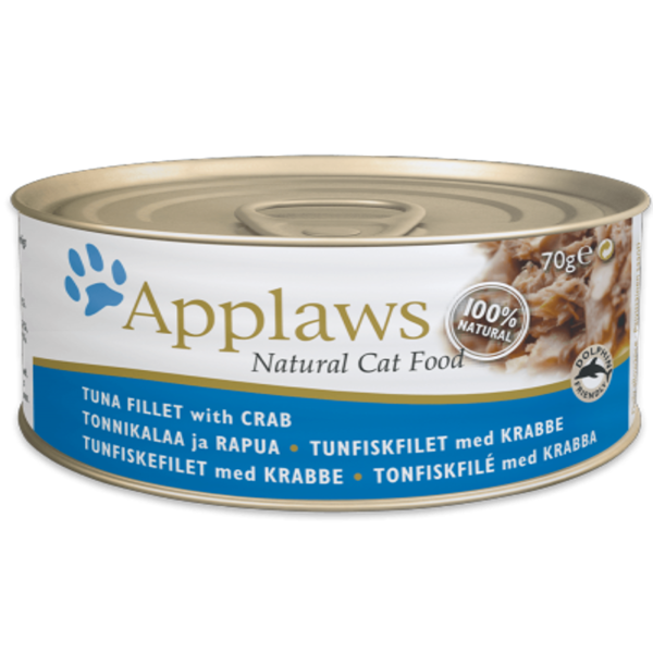 APPLAWS CAT TUNA CRAB 70G - Kompleksā dabīga barība kaķiem ar tunča fileju un krabi.