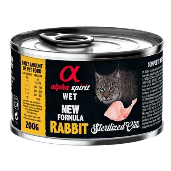 Alpha Spirit Rabbit for sterilised cat 200g - konservi sterilizētiem kaķiem ar trusi