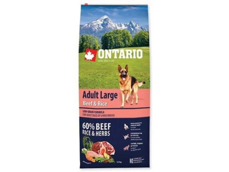 ONTARIO Adult Large Beef & Rice, 12 кг - корм с говядиной и рисом для взрослых собак крупных пород