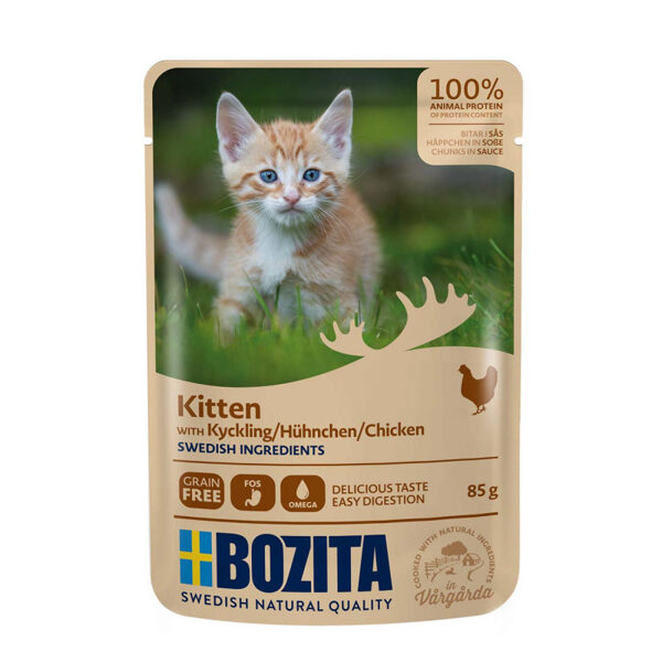 Bozita Kitten Chicken Sauce, 85g - bezgraudu gaļas gabaliņi ar vistu mērcē kaķēniem, junioriem, grūsnām un laktējošām kaķenēm