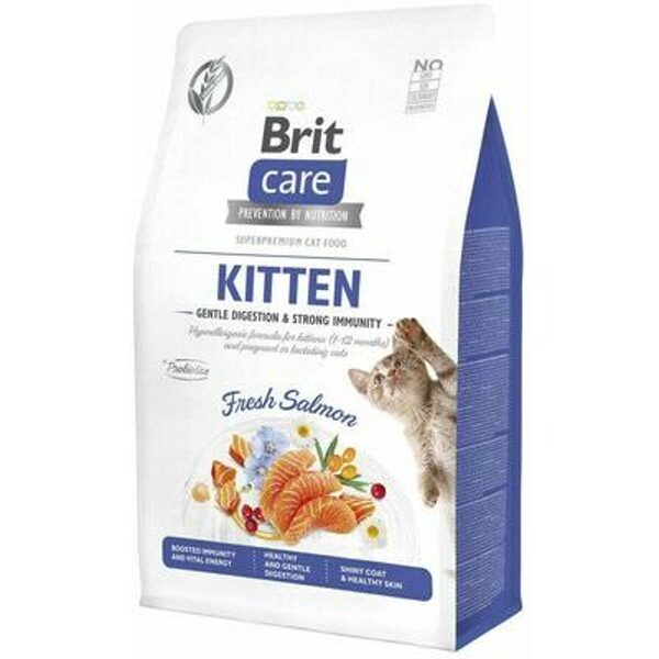 Brit Care Cat GF Kitten Gentle Digestion&Strong Immunity 2 kg - bezgraudu barība ar svaigu lasi kaķēniem un grūsniem un laktējošiem kaķiem