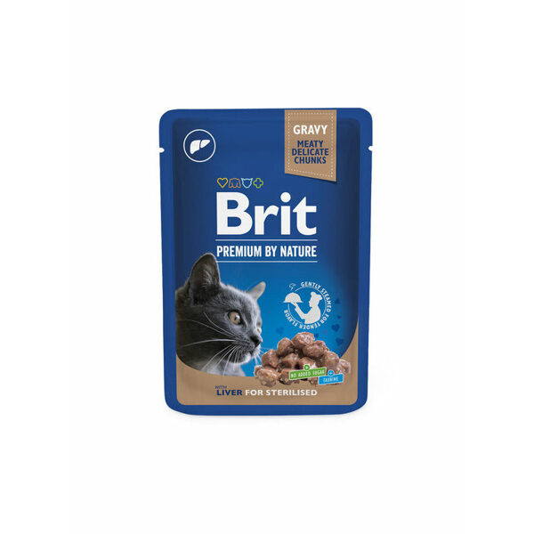 Brit Premium Cat Pouch Liver for Sterilised 100 g - konservi kaķiem