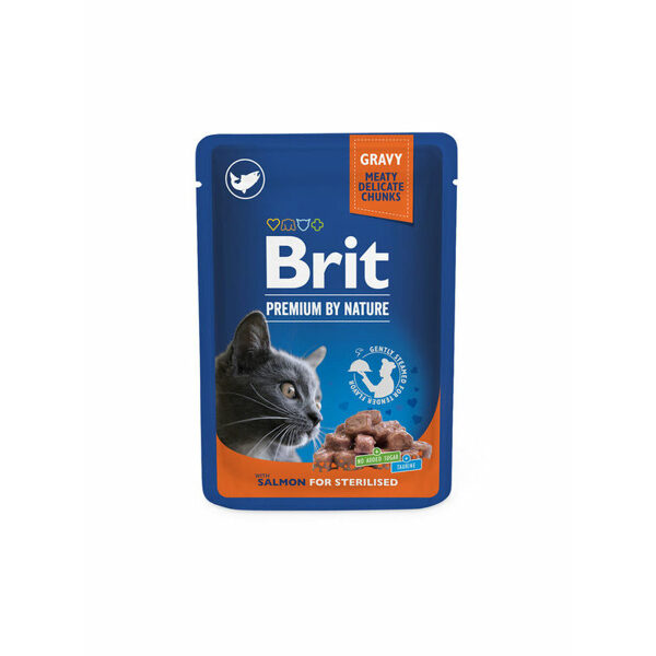 Brit Premium Cat Pouch Salmon for Sterilised 100 g konservi kaķiem