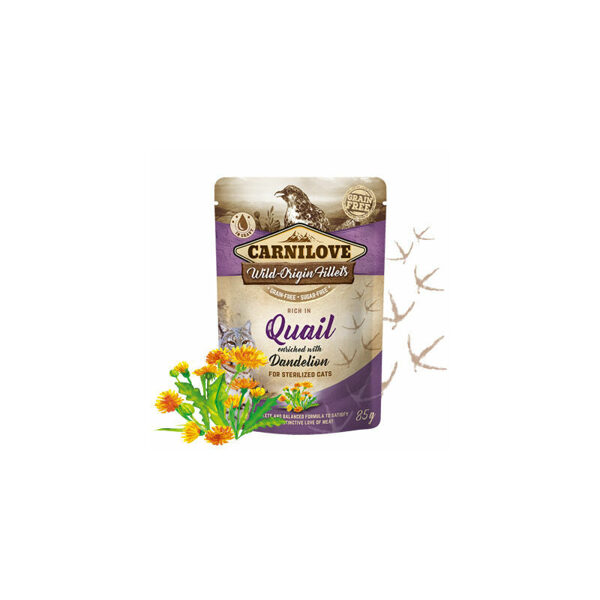 Carnilove Cat Pouch Quail Dandelion for sterilized 85g mitrā barība kaķiem