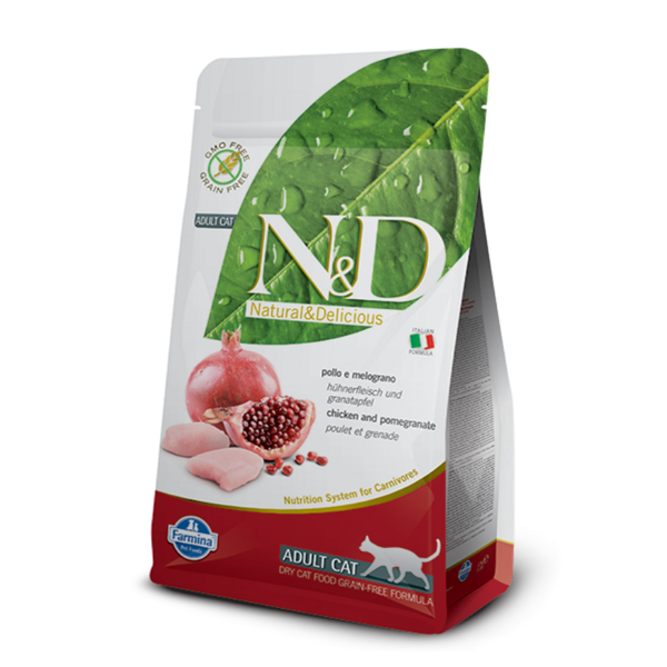 N&D CAT PRIME CHICKEN POMEGRANATE 1.5kg - bezgraudu barība ar vistas gaļu un granātāboliem pieaugušiem kaķiem