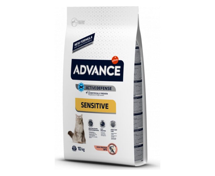 ADVANCE CAT ADULT SALMON SENSITIVE 10 KG - PIEAUGUŠIEM KAĶIEM (LASIS UN RĪSI)