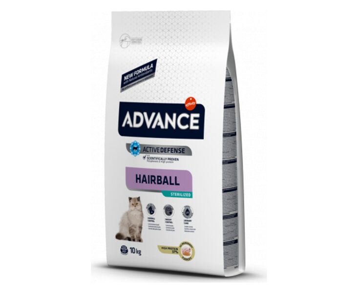 ADVANCE CAT STERILIZED HAIRBALL 10KG - PIEAUGUŠIEM KAĶIEM (TĪTARS UN RĪSI)