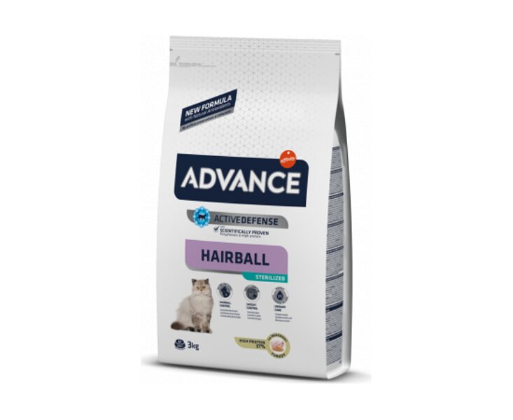 ADVANCE CAT STERILIZED HAIRBALL 3 KG - PIEAUGUŠIEM KAĶIEM (TĪTARS UN RĪSI)