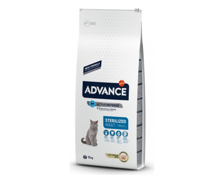 ADVANCE CAT STERILIZED TURKEY 15 KG - STERILIZĒTIEM KAĶIEM (TĪTARS UN MIEŽI)