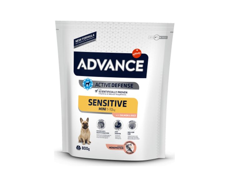 ADVANCE DOG MINI ADULT SENSITIVE SALMON & RICE 0,8KG - ДЛЯ ЧУВСТВИТЕЛЬНЫХ СОБАК (ЛОСОСЬ С РИСОМ)