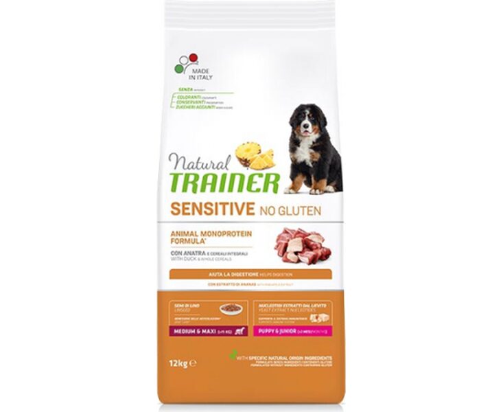 NATURAL TRAINER  SENSITIVE NO GLUTEN PUPPY/JUNIOR MEDIUM/MAXI DUCK 3KG - БЕЗГЛЮТЕНОВЫЙ СУХОЙ КОРМ С УТКОЙ ДЛЯ ЩЕНЯТ И ЮНИОРОВ СРЕДНИХ И БОЛЬШИХ ПОРОД
