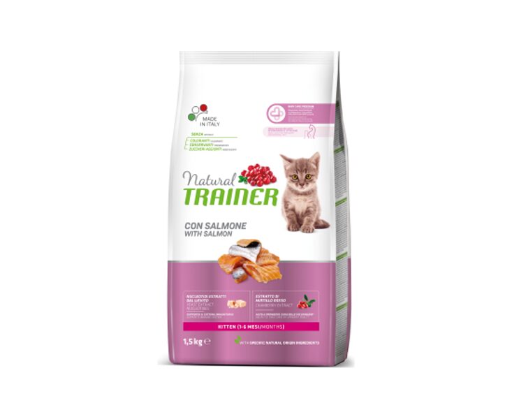 NATURAL TRAINER  KITTEN WITH SALMON 1,5kg - SAUSĀ BARĪBA AR LASI KAĶĒNIEM (1-6mēneši)