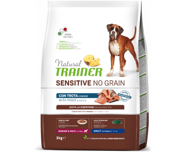 Natural Trainer DOG SENSITIVE NO GRAIN ADULT MEDIUM/MAXI TROUT 3 KG - Безглютеновый корм с форелью для взрослых собак средних и больших пород