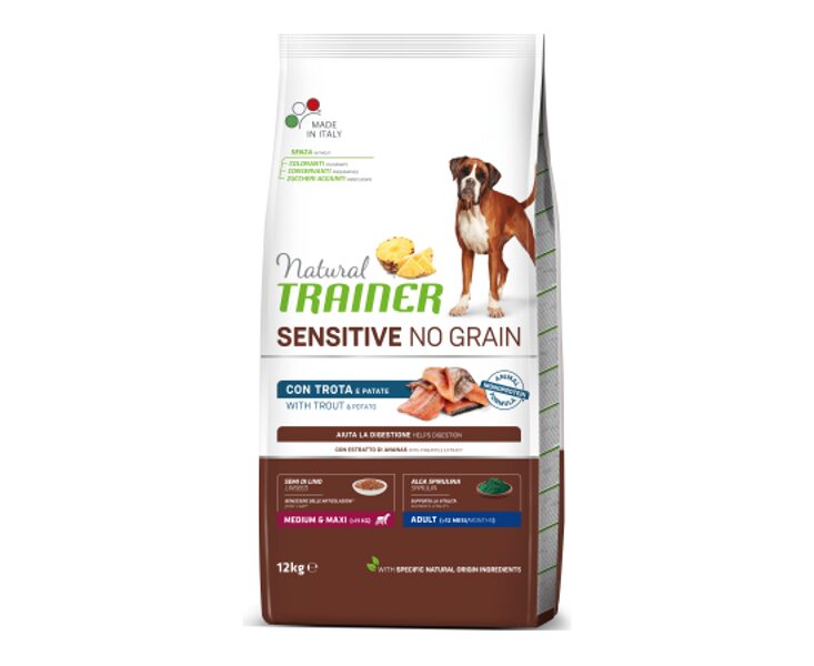 Natural Trainer DOG SENSITIVE NO GRAIN ADULT MEDIUM/MAXI TROUT 12 KG - Безглютеновый корм с форелью для взрослых собак средних и больших пород