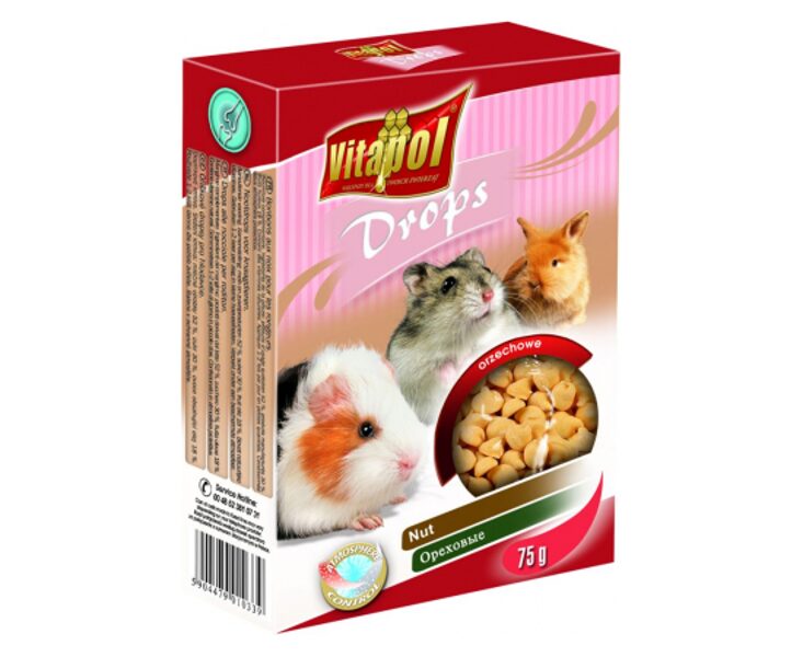 Vitapol COMPLEMENTARY DROPS 75g - Дополнительный корм-лакомство с орехами для грызунов