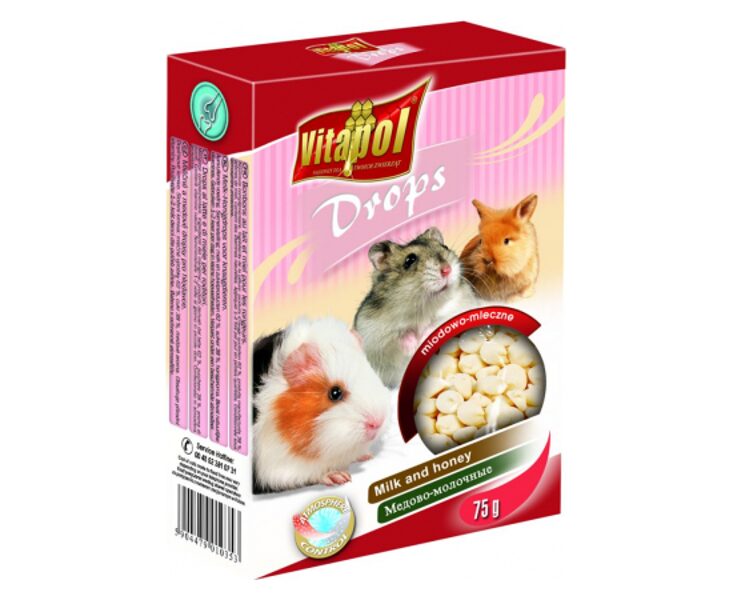 Vitapol COMPLEMENTARY DROPS 75g - Дополнительный корм-лакомство с молоком и медом для грызунов