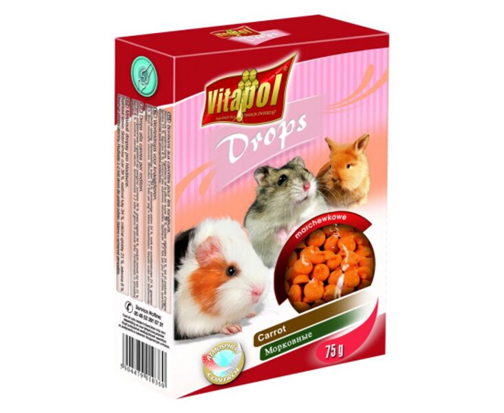 Vitapol COMPLEMENTARY DROPS 75g - Дополнительный корм-лакомство с морковью для грызунов