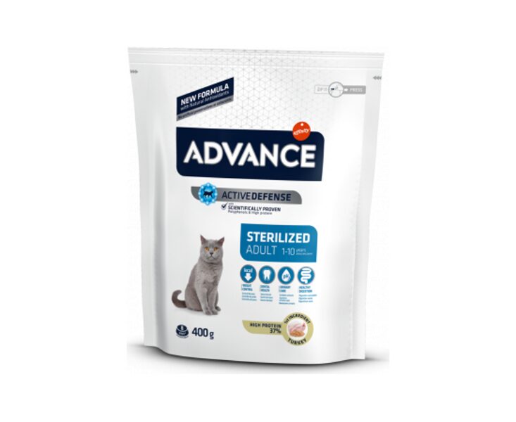 ADVANCE CAT STERILIZED TURKEY 400G - STERILIZĒTIEM KAĶIEM (TĪTARS UN MIEŽI)
