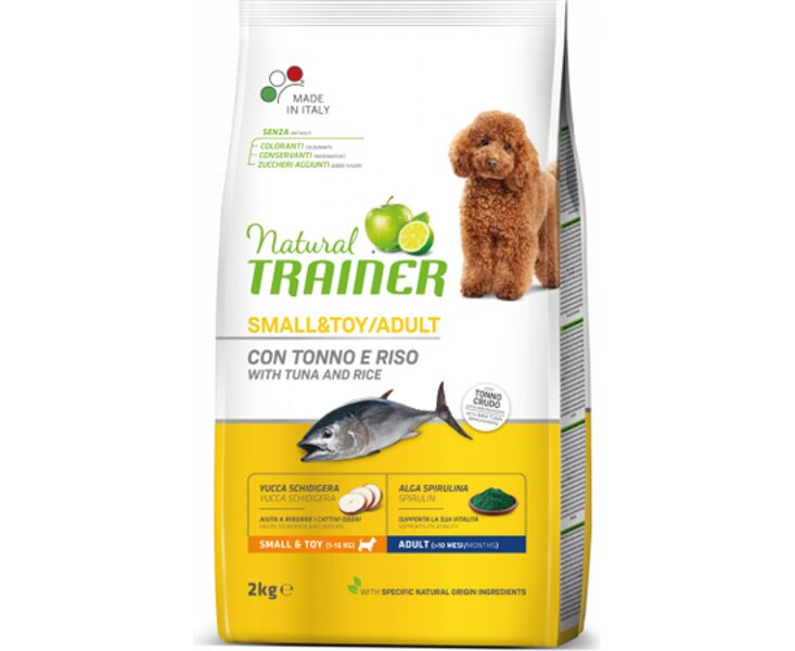 Natural Trainer DOG MINI SMALL&TOY ADULT TUNA&RICE 2KG - Полноценный корм с тунцом и рисом для взрослых собак мелких и карликовых пород.