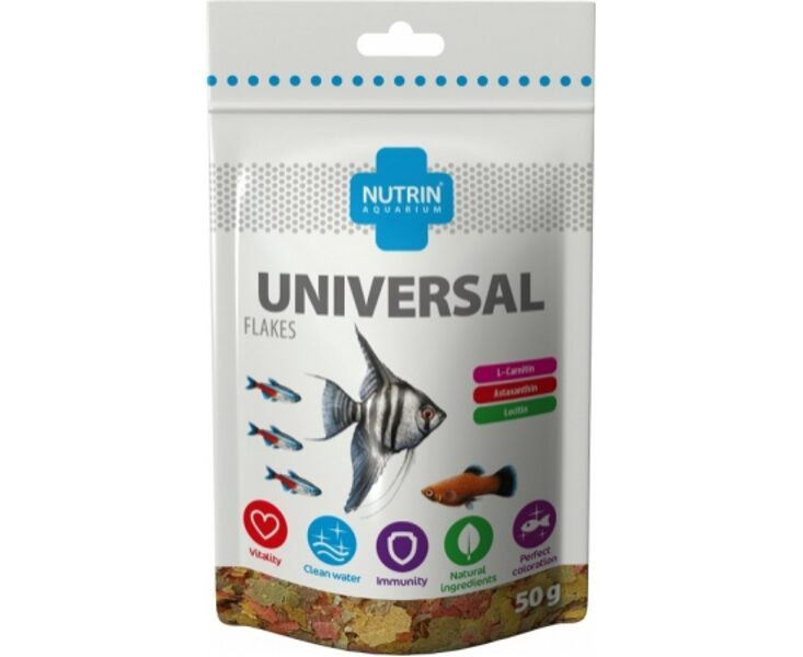 NUTRIN Aquarium - UNIVERSAL FLAKES 50g - barība visu veidu akvāriju zivīm- pārslas