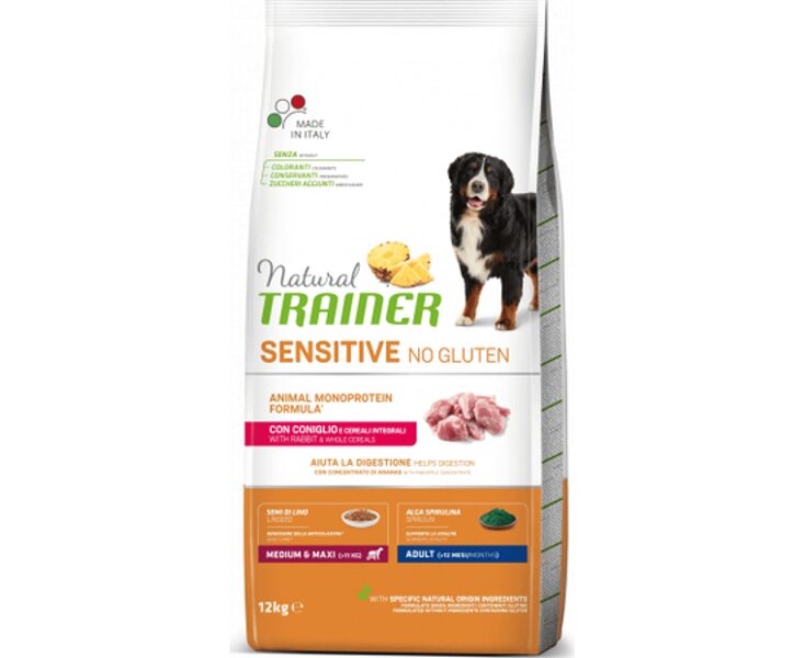 Natural Trainer Dog SENSITIVE NO GLUTEN ADULT MEDIUM/MAXI RABBIT 12 KG - ПОЛНОЦЕННЫЙ БЕЗГЛЮТЕНОВЫЙ СУХОЙ КОРМ С КРОЛИКОМ ДЛЯ ВЗРОСЛЫХ СОБАК