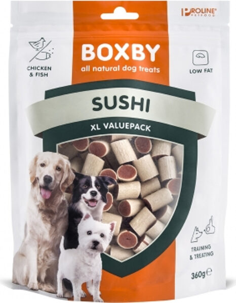 BOXBY ORIGINAL SUSHI FOR DOGS 360g - SUŠI KUCĒNIEM UN PIEAUGUŠIEM SUŅIEM (VISTA UN ZIVIS)