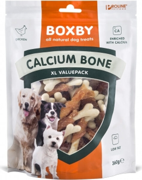 BOXBY CALCIUM BONE 360g - papildus barība pieaugušiem suņiem (no 9mēn.vecumā) – kauls ar kalciju