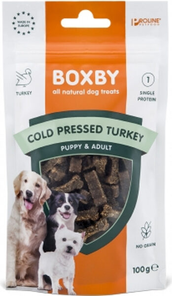 BOXBY COLD PRESED TURKEY TREAT 100gr - BOXBY AUKSTĀS PRESĒŠANAS GARDUMS SUŅIEM AR TĪTARU