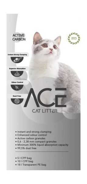 ACE Carbon Active CAT LITTER 20 L - cementējošās smiltis kaķu tualetei ar aktivēto ogli 