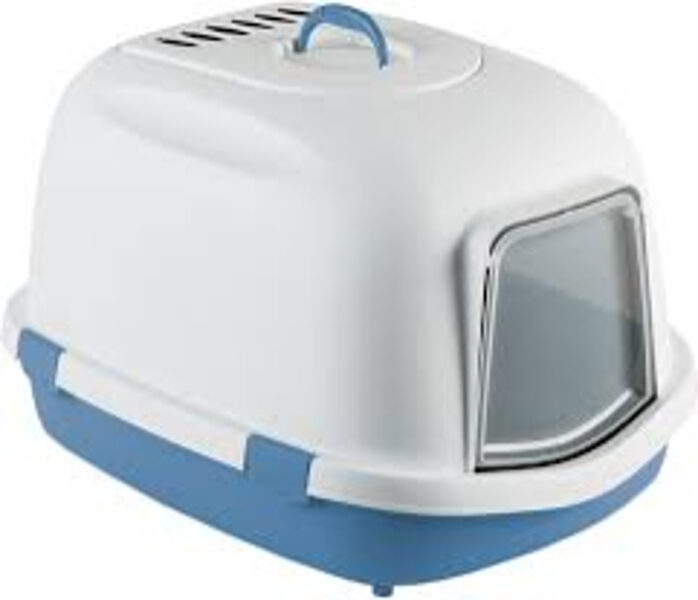 SUPER QUEEN Kaķu tualete (zils/balts)