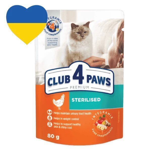 Club4Paws Sterilised with Chicken 80g - konservi sterilizētiem kaķiem ar vistu 