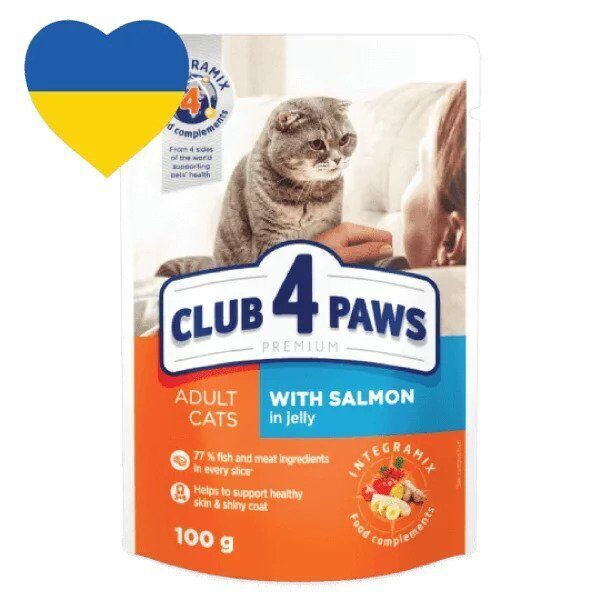 Club4Paws with Salmon in Jelly 100g - konservi kaķiem ar lasi želejā
