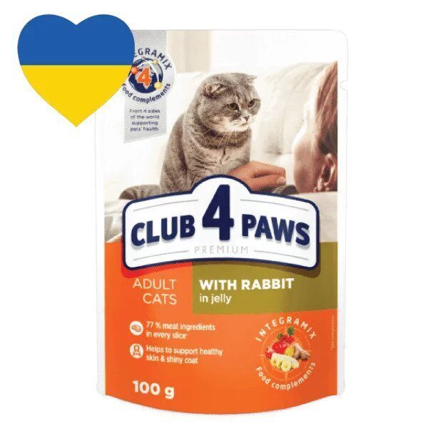 Club4Paws with Rabbit in Jelly 100g - konservi kaķiem ar truša gaļu želejā 
