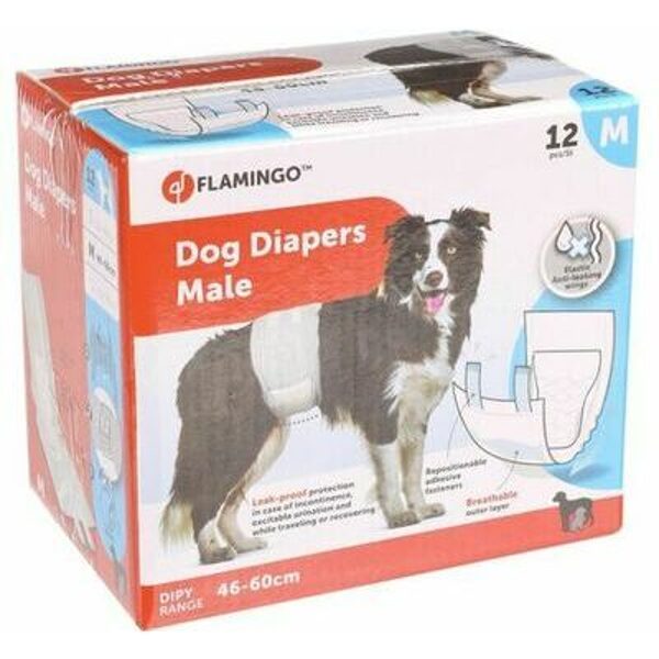 Подгузники Flamingo для собак (Кобелей), М 46-60см 12 шт.