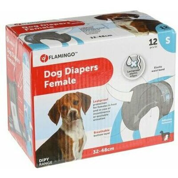  Dog diapers Flamingo S 12gab (32-48cm), female - Одноразовые подгузники для собак-девочек размер S